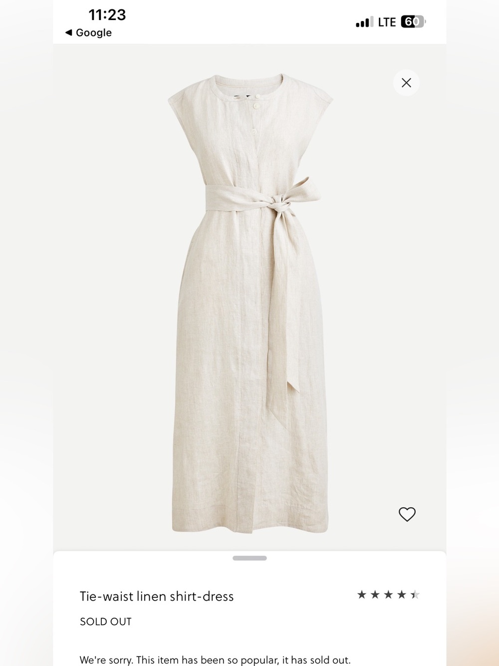 J. Crew Tan/Flax Tie-Waist Linen Midi Dress.